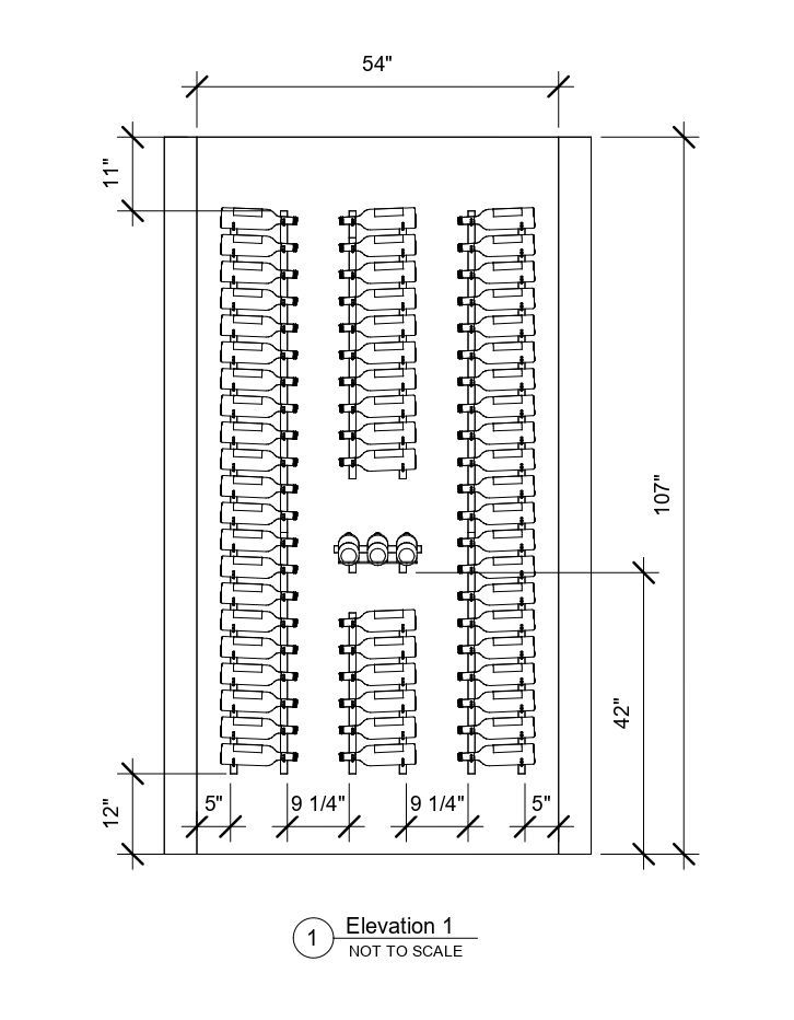 A black and white drawing of a building with measurements.