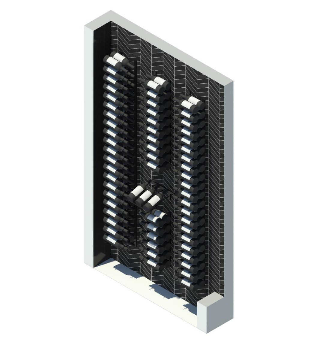 A 3d model of a building with a lot of shelves