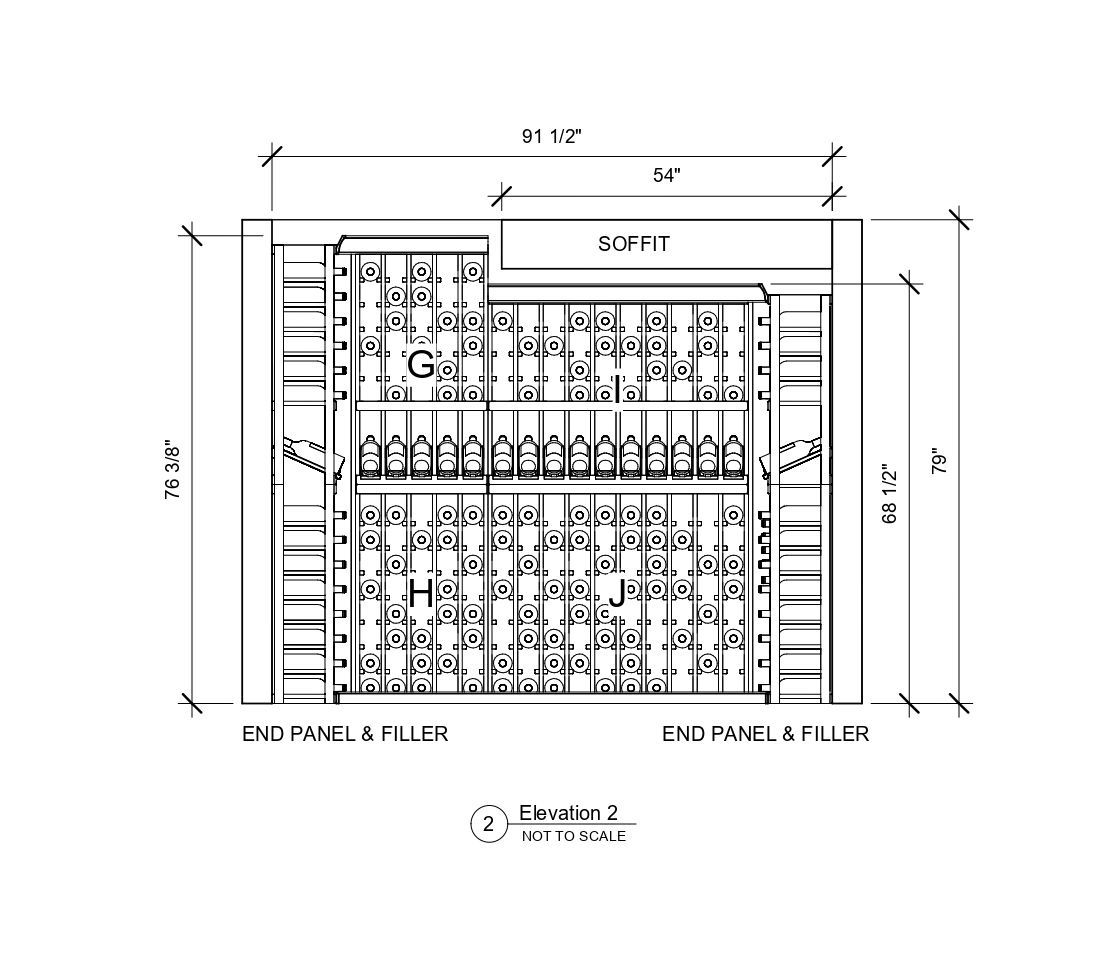 A black and white drawing of a building with measurements.