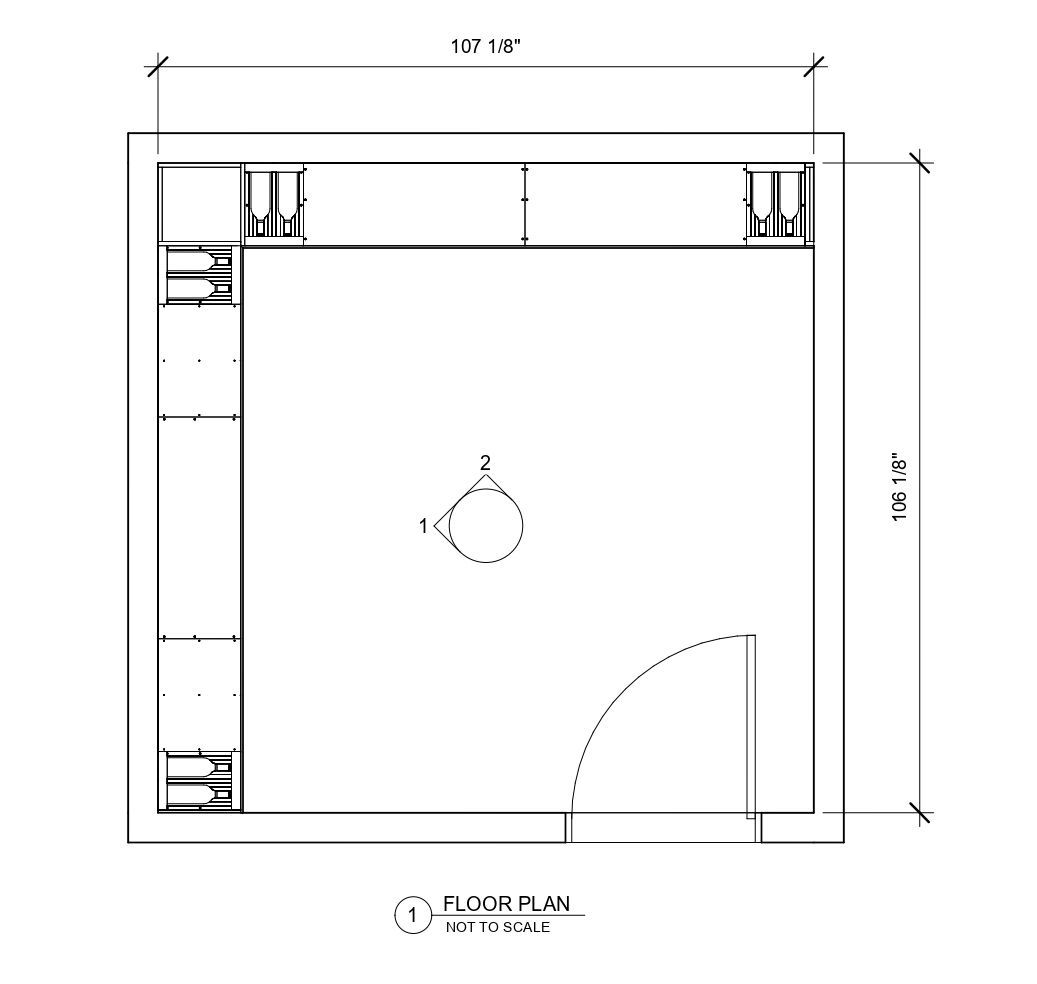 A black and white drawing of a room with measurements.