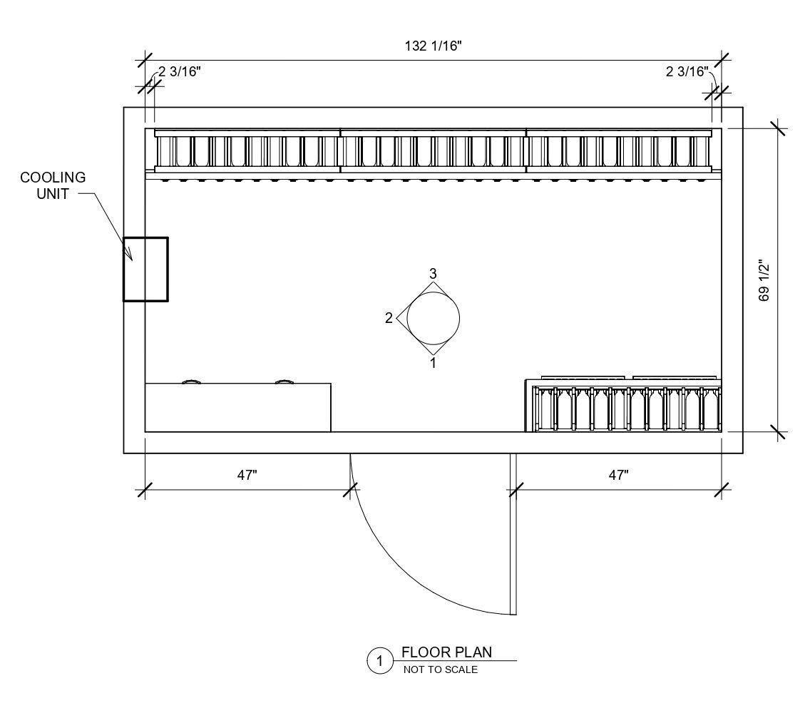 A black and white drawing of a room with measurements on a white background.