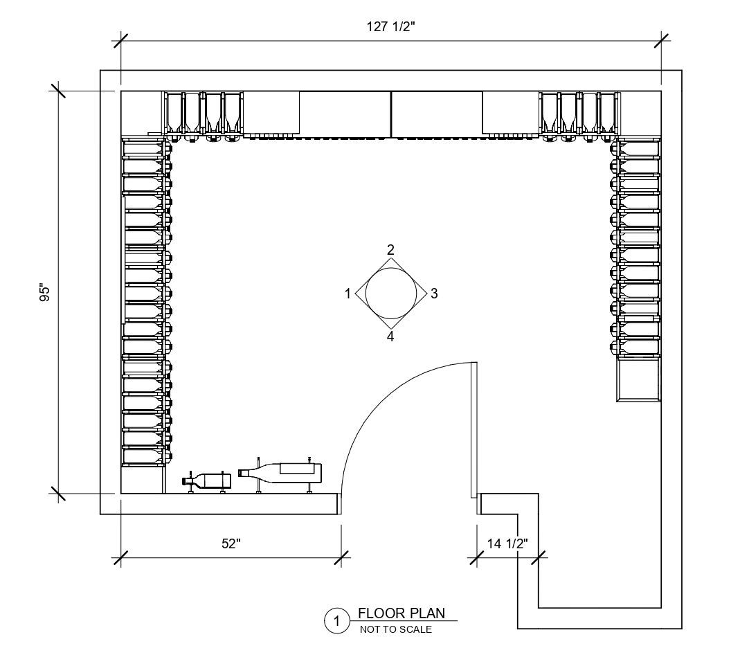 A black and white drawing of a closet with measurements