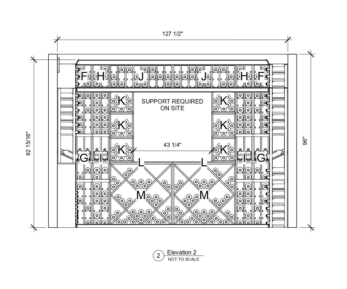 A black and white drawing of a wine cellar with measurements.