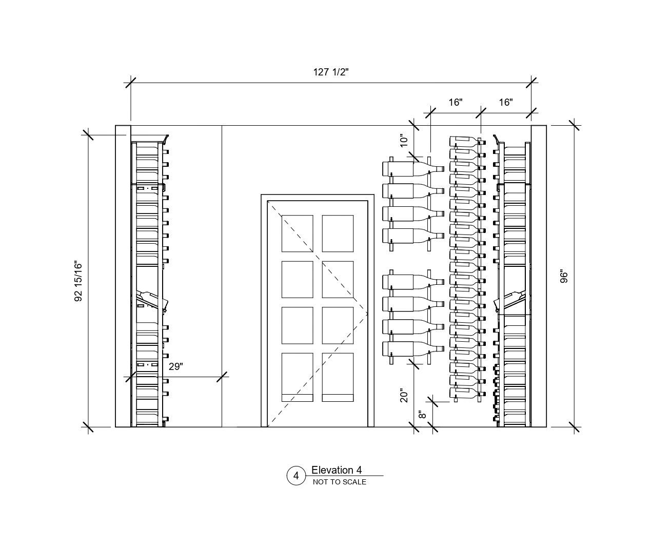 A black and white drawing of a garage door with measurements.