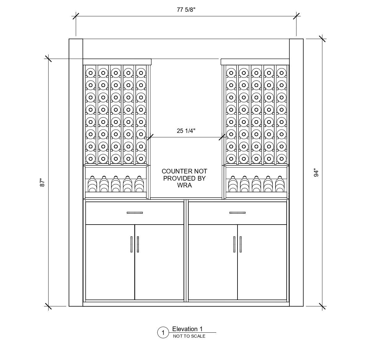 A black and white drawing of a wine cellar with a wine rack.