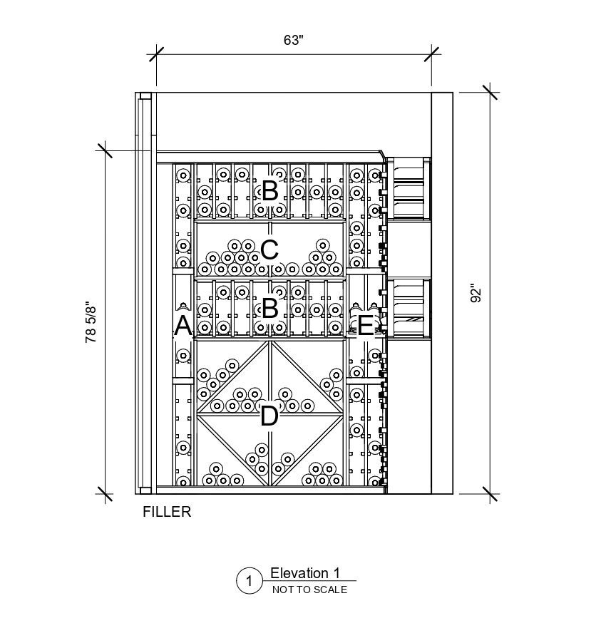 A black and white drawing of a building with measurements.