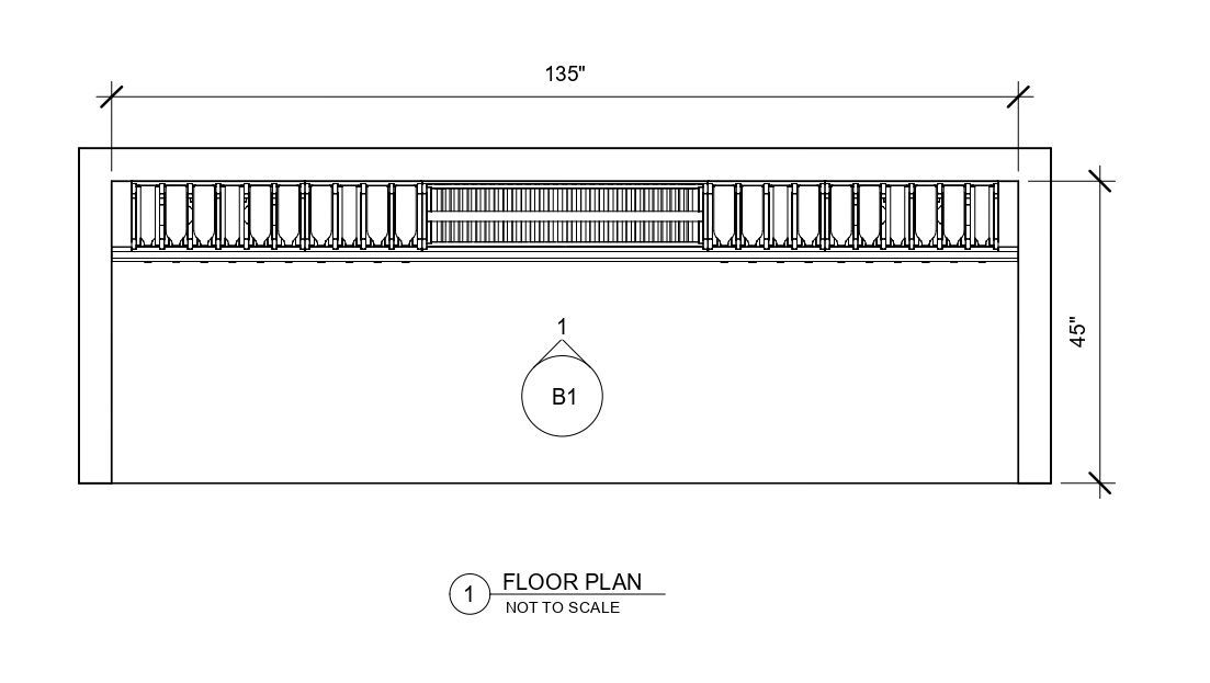 A black and white drawing of a building with measurements