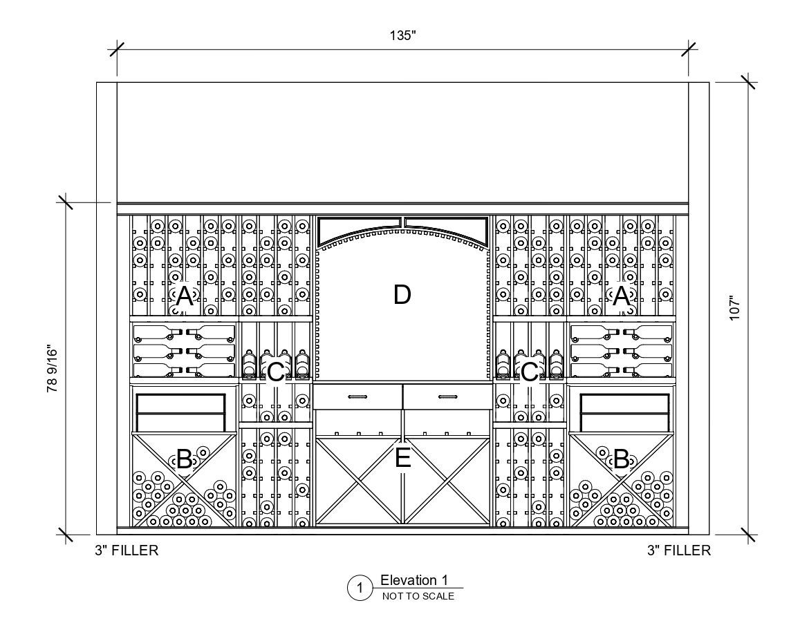 A black and white drawing of a building with measurements.