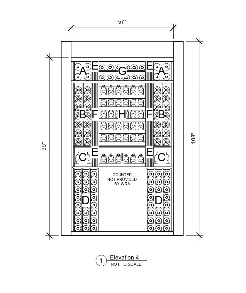 A black and white drawing of a building with measurements on a white background.