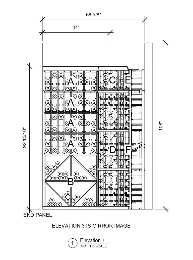 A black and white drawing of a building with measurements.