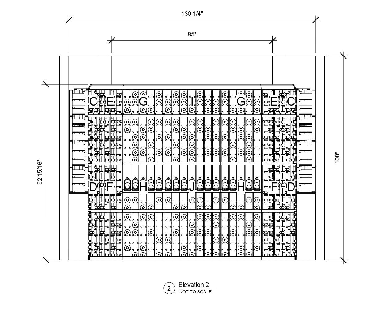 A black and white drawing of a building with measurements.