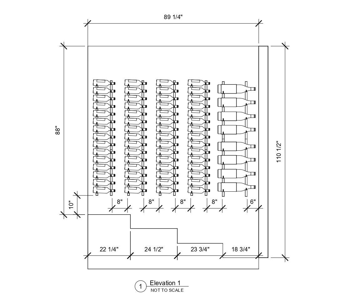 A black and white drawing of a room with a lot of shelves.