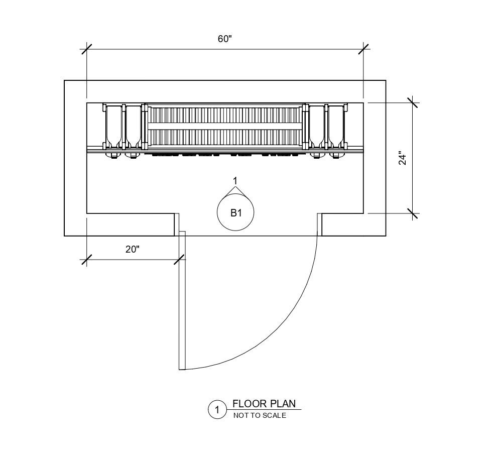 A black and white floor plan of a room with measurements.