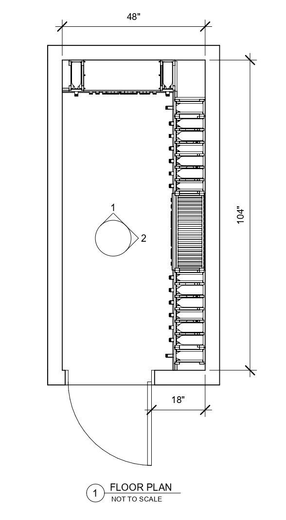A black and white floor plan of a closet with a ladder.