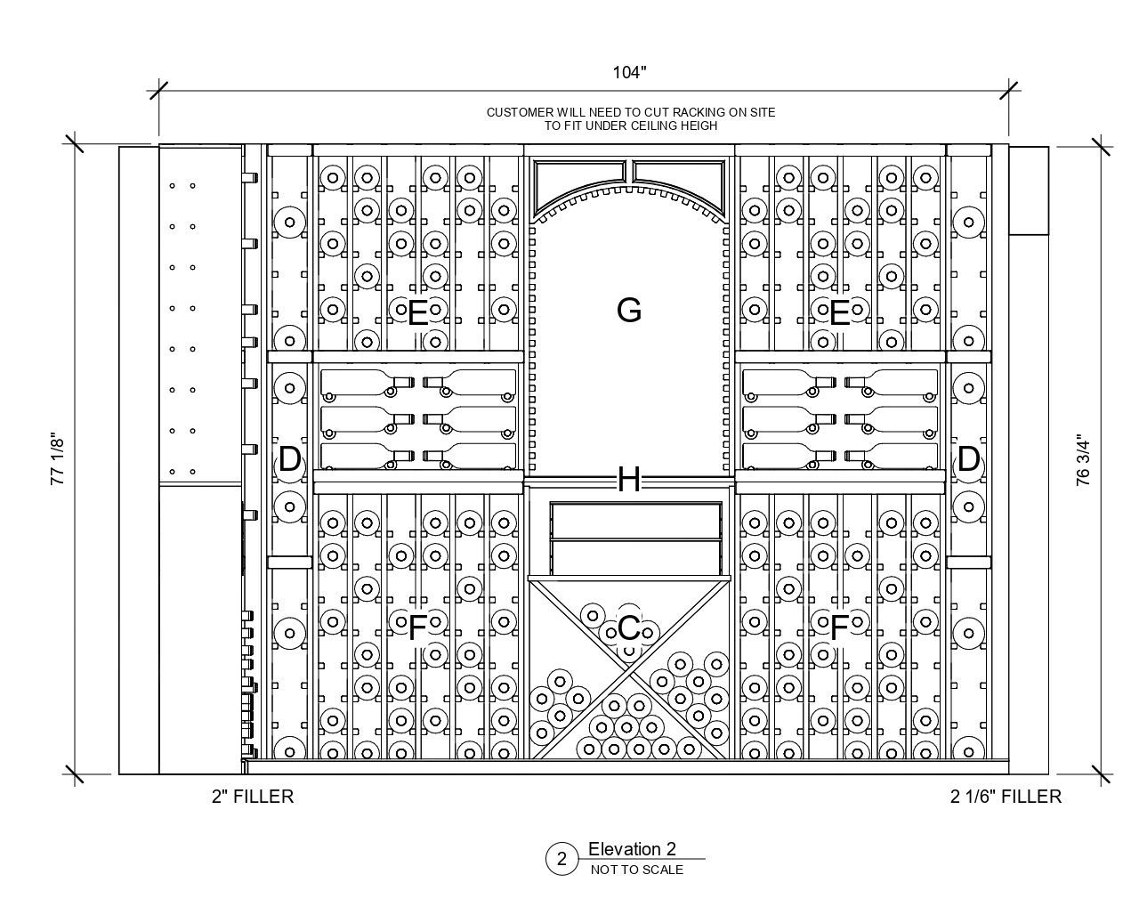 A black and white drawing of a wine cellar.