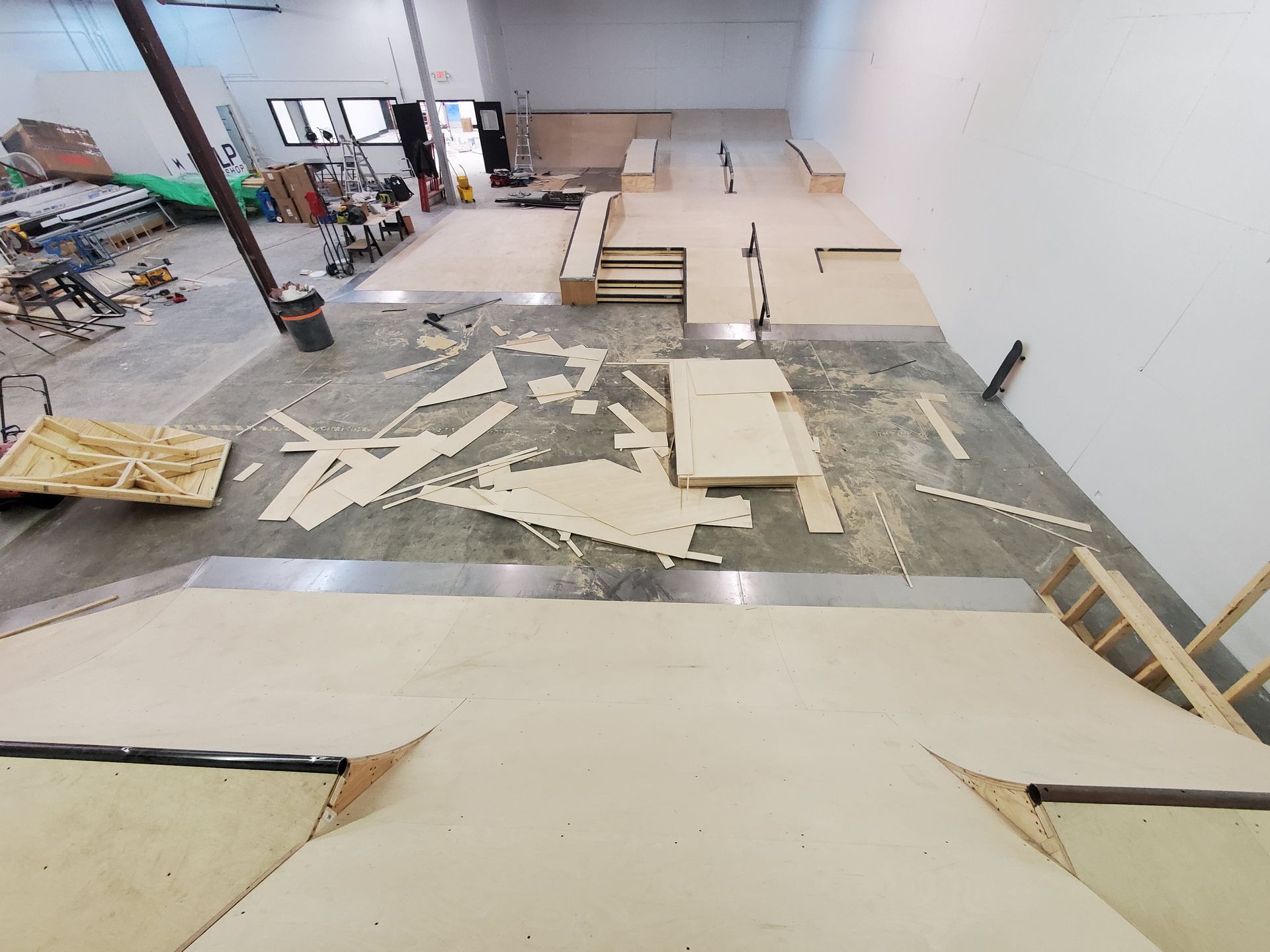 An aerial view of a skate park under construction