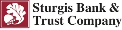 Sturgis Bank & Trust Company logo: oak leaf and acorn within a maroon square. Text is black.