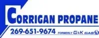 Logo for Corrigan Propane with phone number 269-651-9674. Formerly G&K Gas.