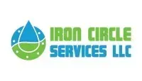 Logo for Iron Circle Services LLC, featuring a water droplet design within a green and blue circle, with text in green and blue.