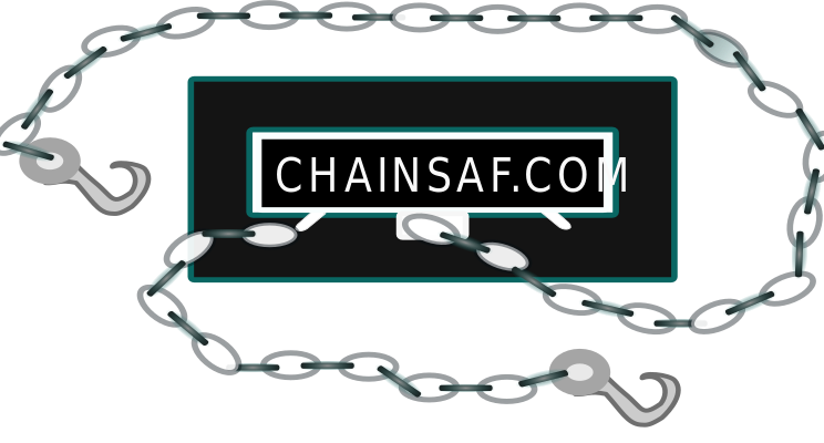 Chain with hooks wrapped around a dark rectangle with the website name CHAINSAF.COM.