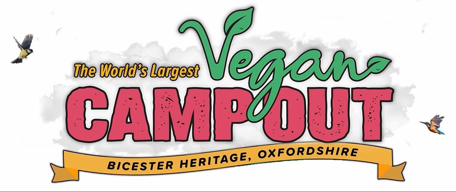 The Vegan Camp Out Logo: The World's Largest Vegan Camp Out. Bicester Heritage, Oxfordshire.