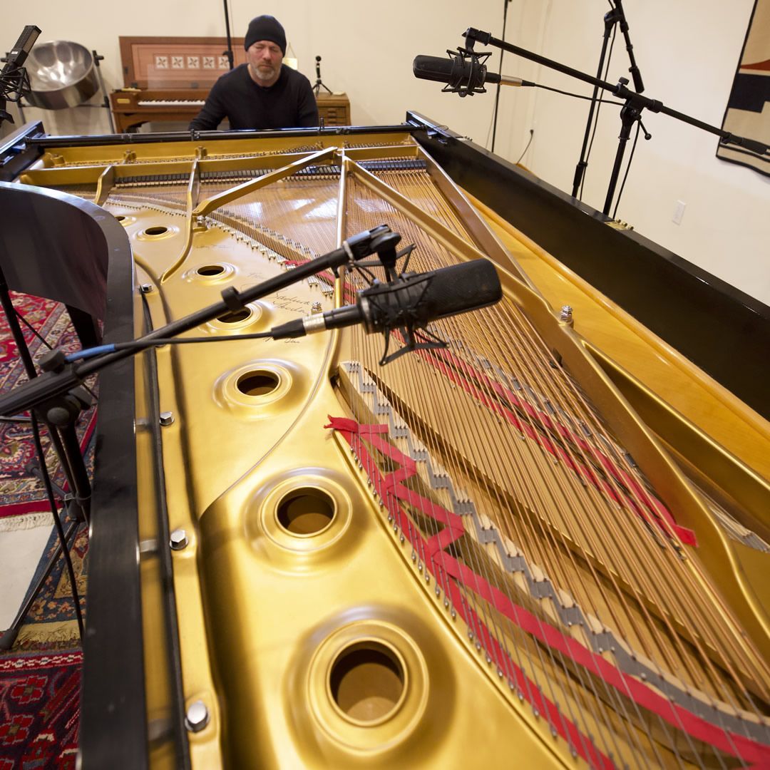 Michael Newhouse Allison playing Steinway grand piano during recording session for Where Hope Rises.
