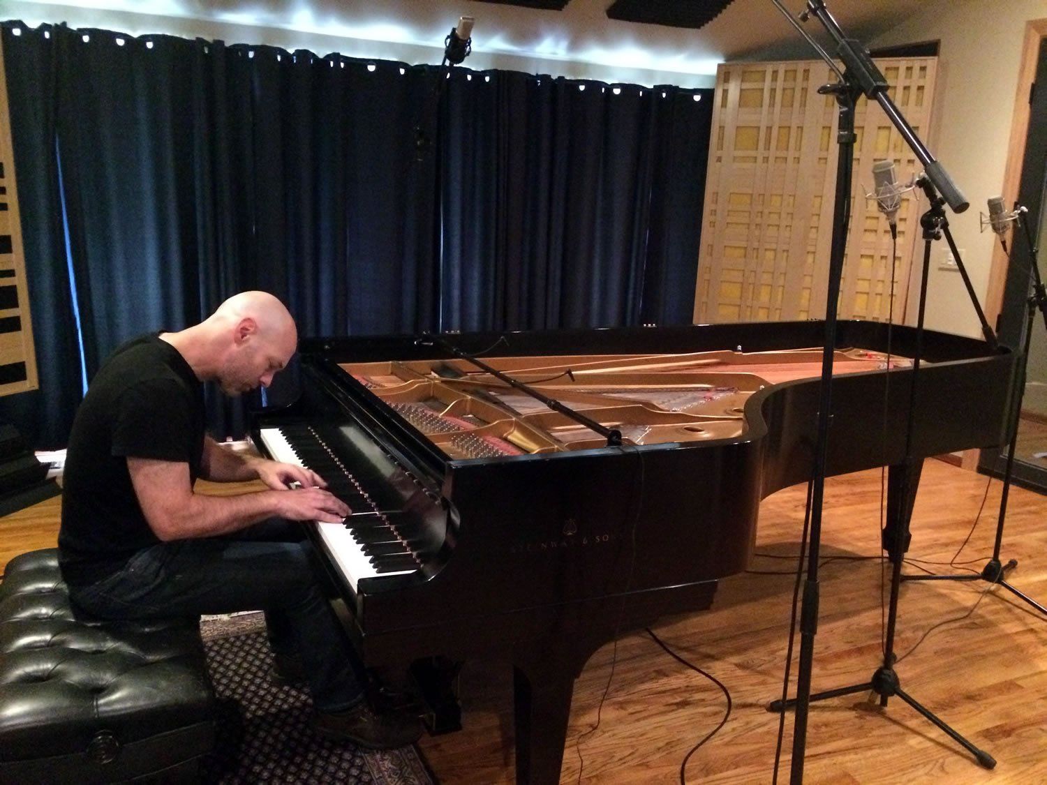 Michael Newhouse Allison playing the Steinway D concert grand piano during Bridge of Worlds recording session.