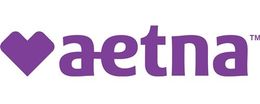 The aetna logo is purple with a heart in the middle.