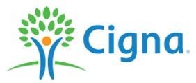 A cigna logo with a tree and a person in the middle