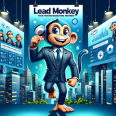 Monkey dressed in a business suit promoting Lead Monkey - Your Trusted Marketing Partner