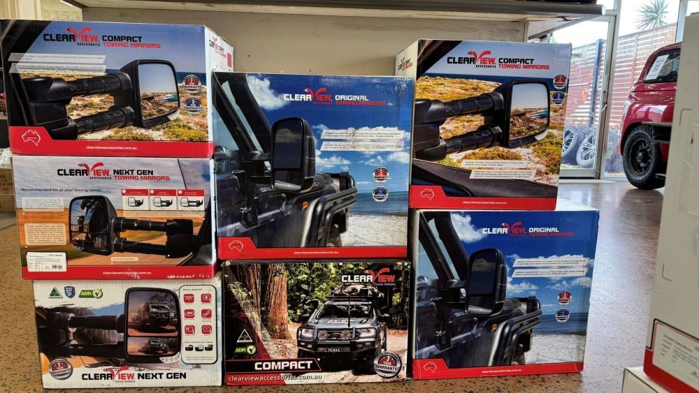 A Bunch of Boxes of Rear View Mirrors Are Stacked on Top of Each Other — Emerald 4x4 in Emerald, QLD
