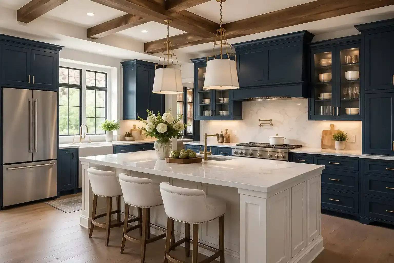 Kitchen Remodeling Company in Tampa featuring a custom kitchen renovation with premium cabinetry, a spacious island, and elegant finishes.