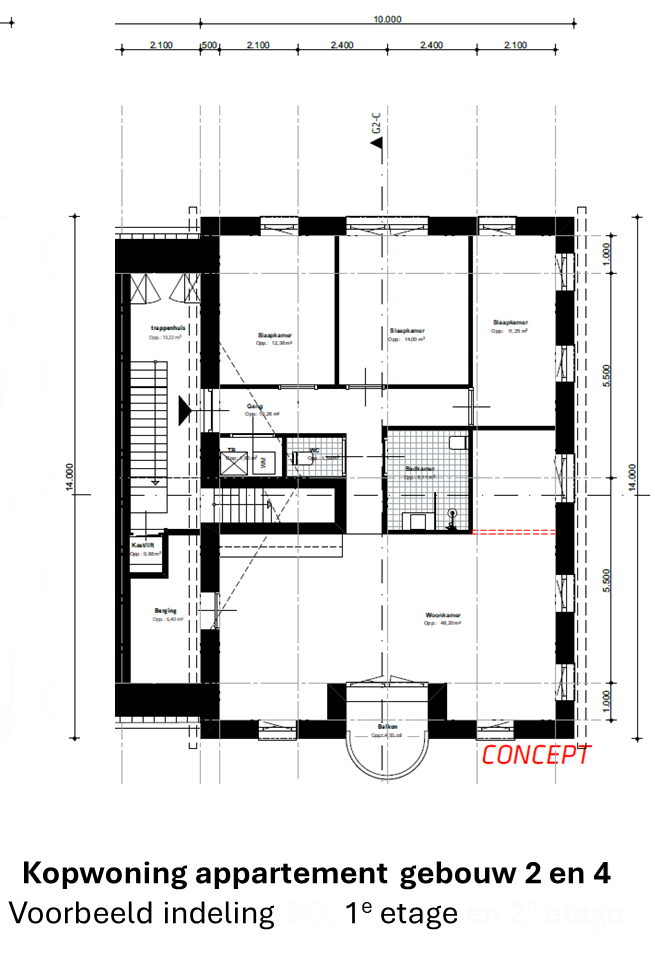 plattegrond kopwoningen gebouw 3
