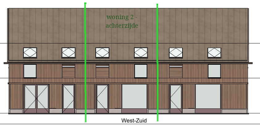 Achterzijde van woning 1, 2 en 3.