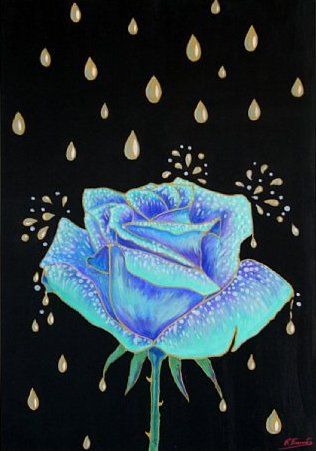 Dipinto di una rosa blu su fondo nero