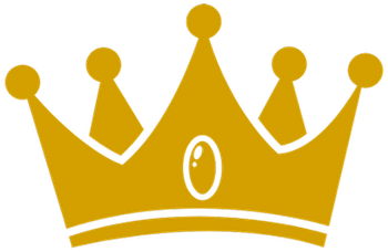 A gold crown with a white circle in the middle