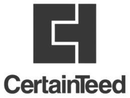 A black and white logo for certainteed on a white background