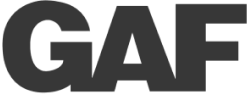 A black and white logo for gaf on a white background.