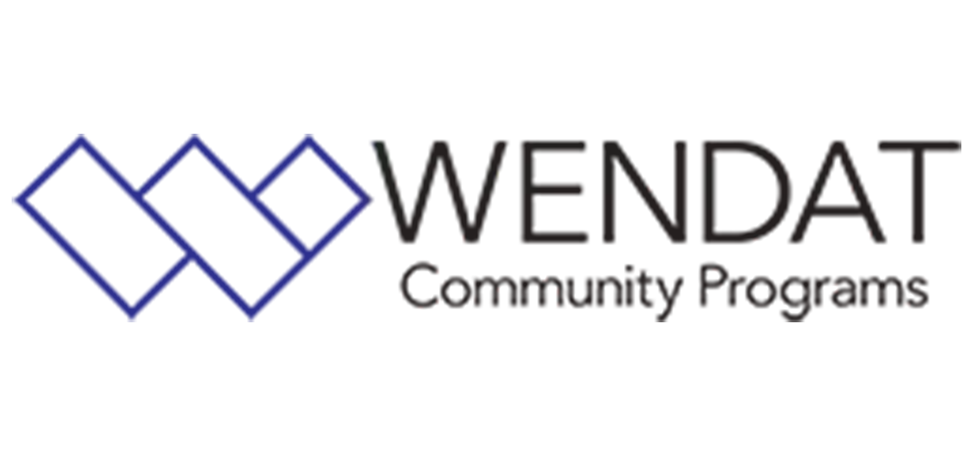 Logo for WENDAT Community Programs, featuring blue overlapping geometric shapes and text.