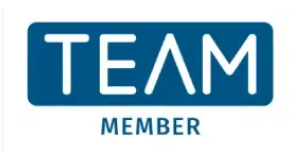 A blue team member logo on a white background