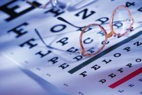 optometrist glasses and an eye exam