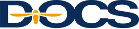 A blue and yellow logo for docs with a cross in the middle.