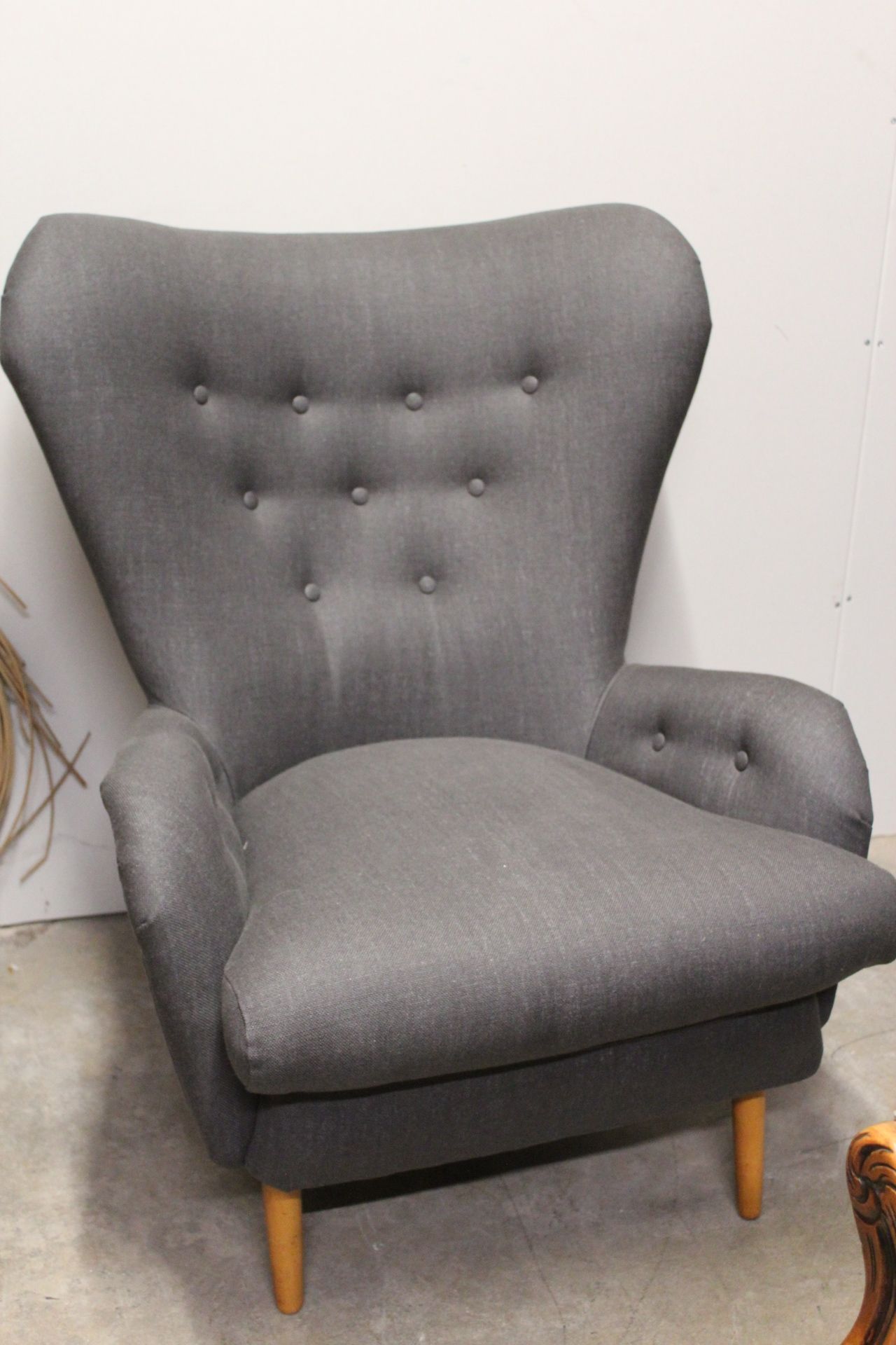 Mid century modern accent chair, upholstered in grey