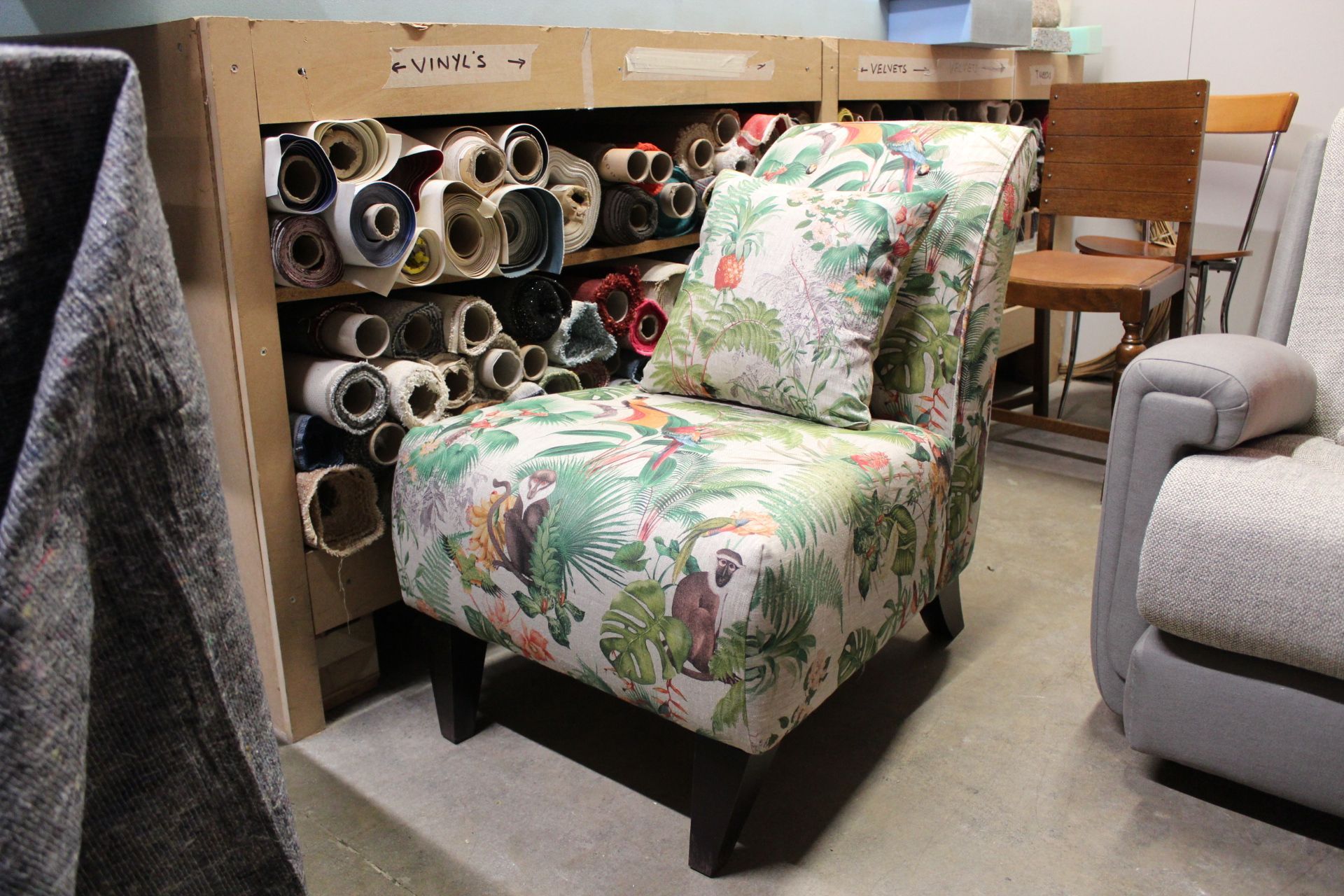 Bedroom chair with fun monkey fabric