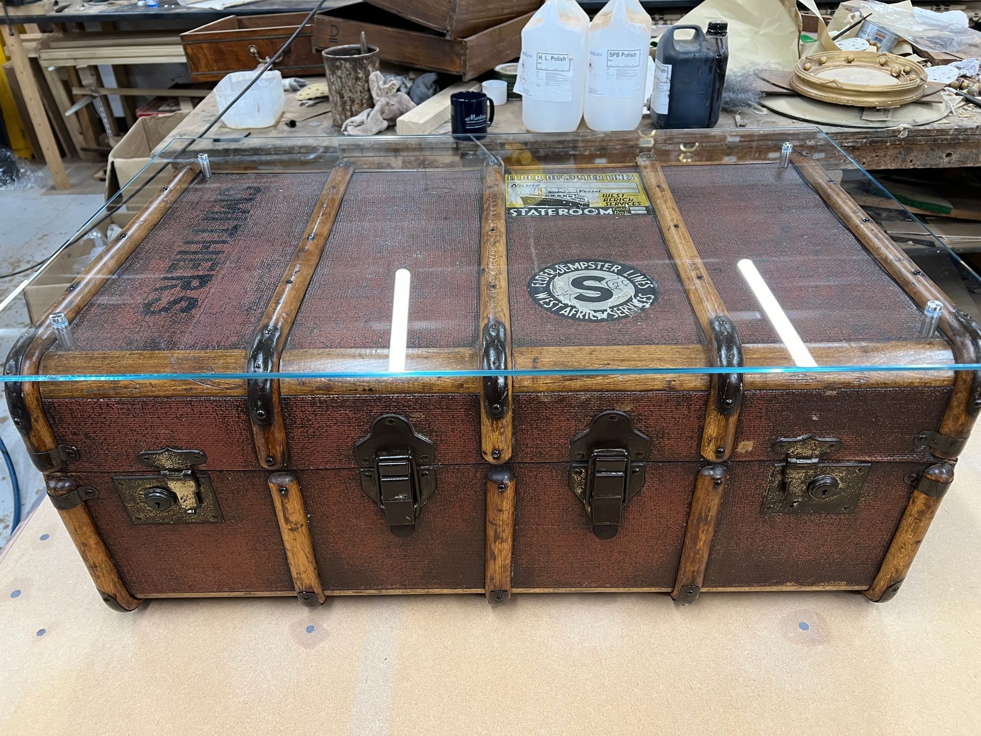 repurposed travel trunk coffee table