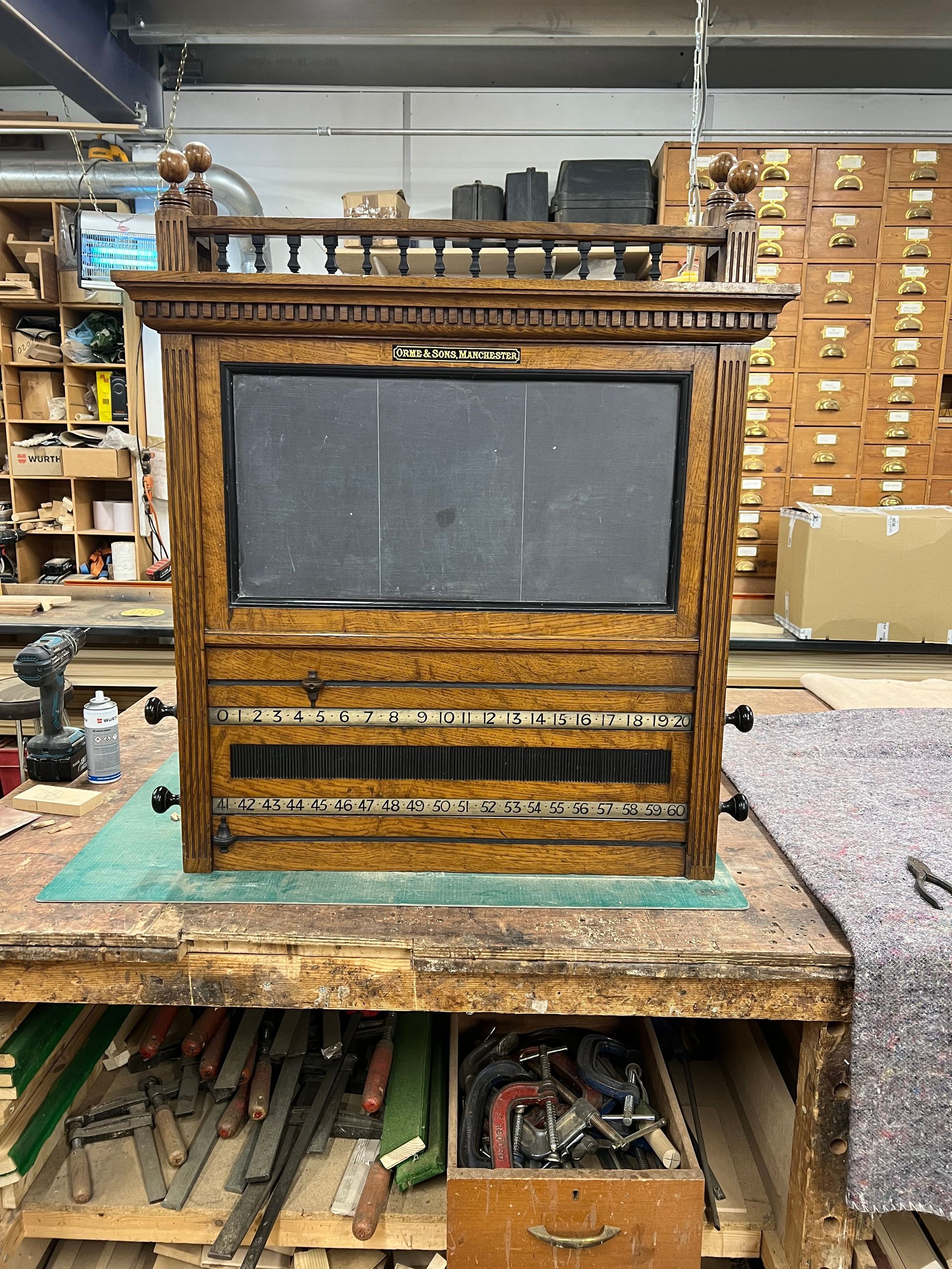 Restored antique snooker billiards score board