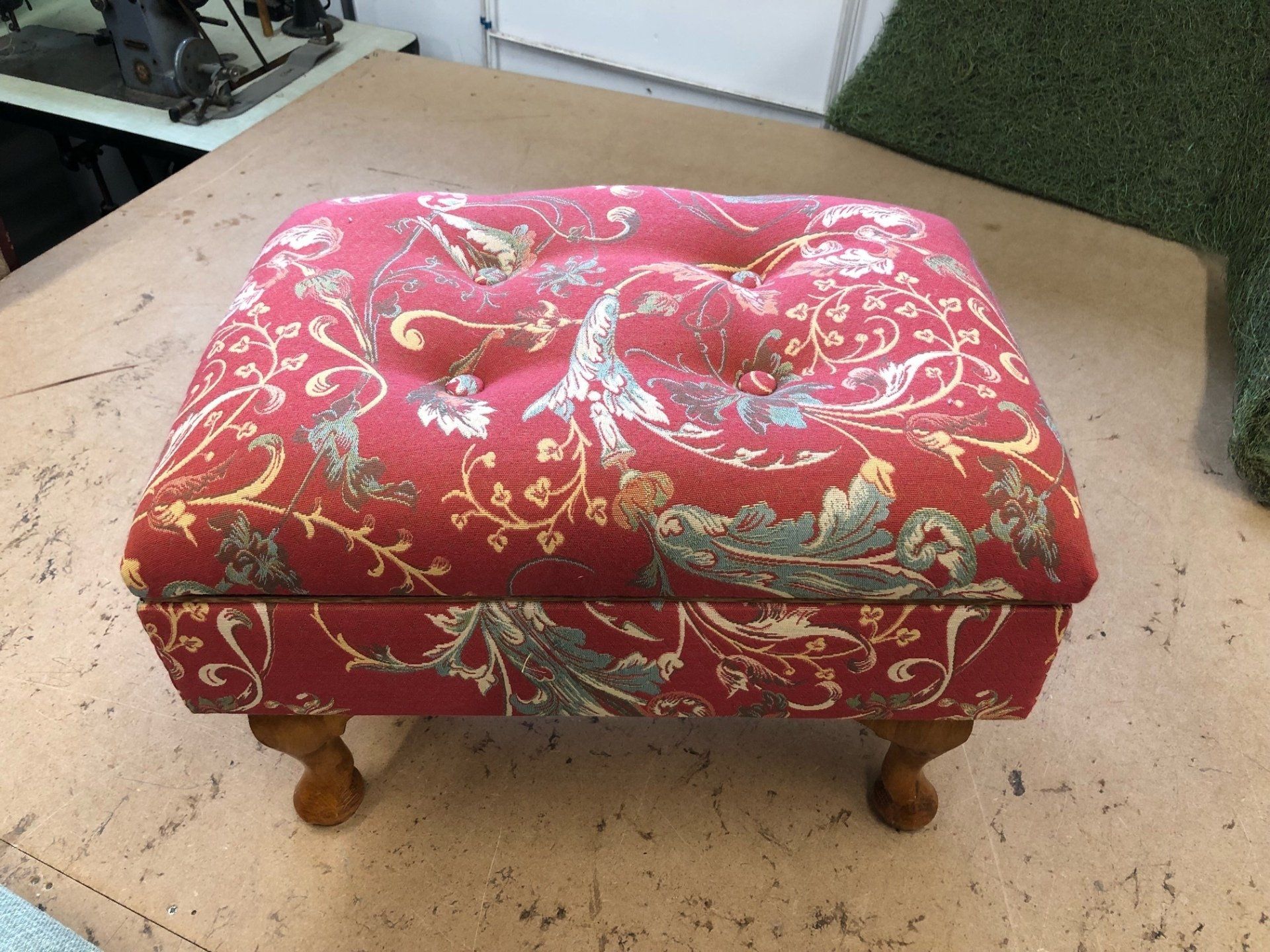 plush foot stool with new fabric after