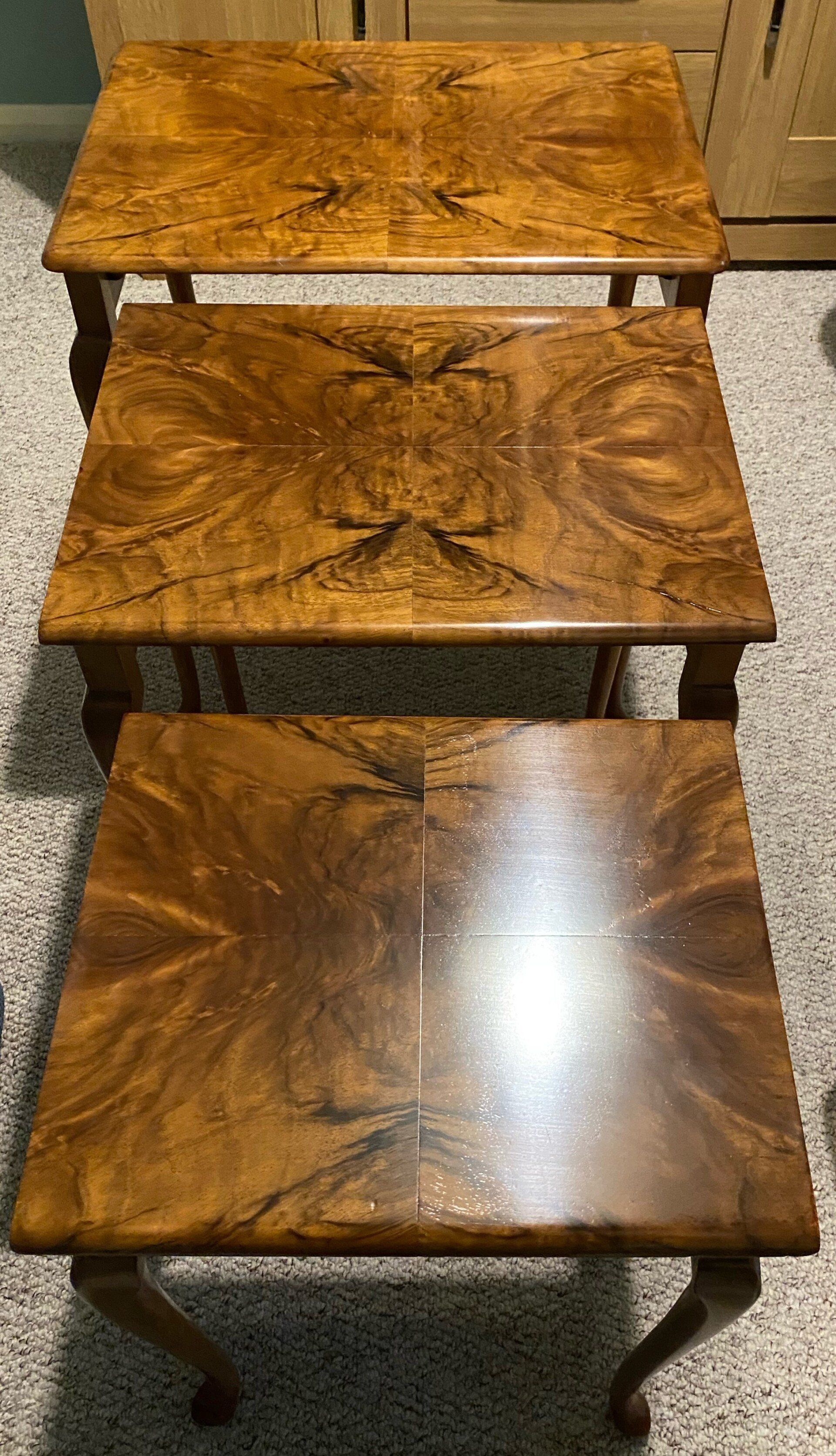 Refinished french polished walnut nest of tables