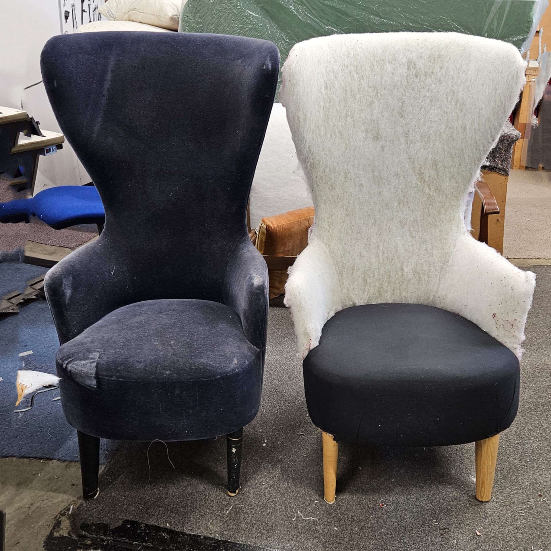 old green velvet footstool worn before