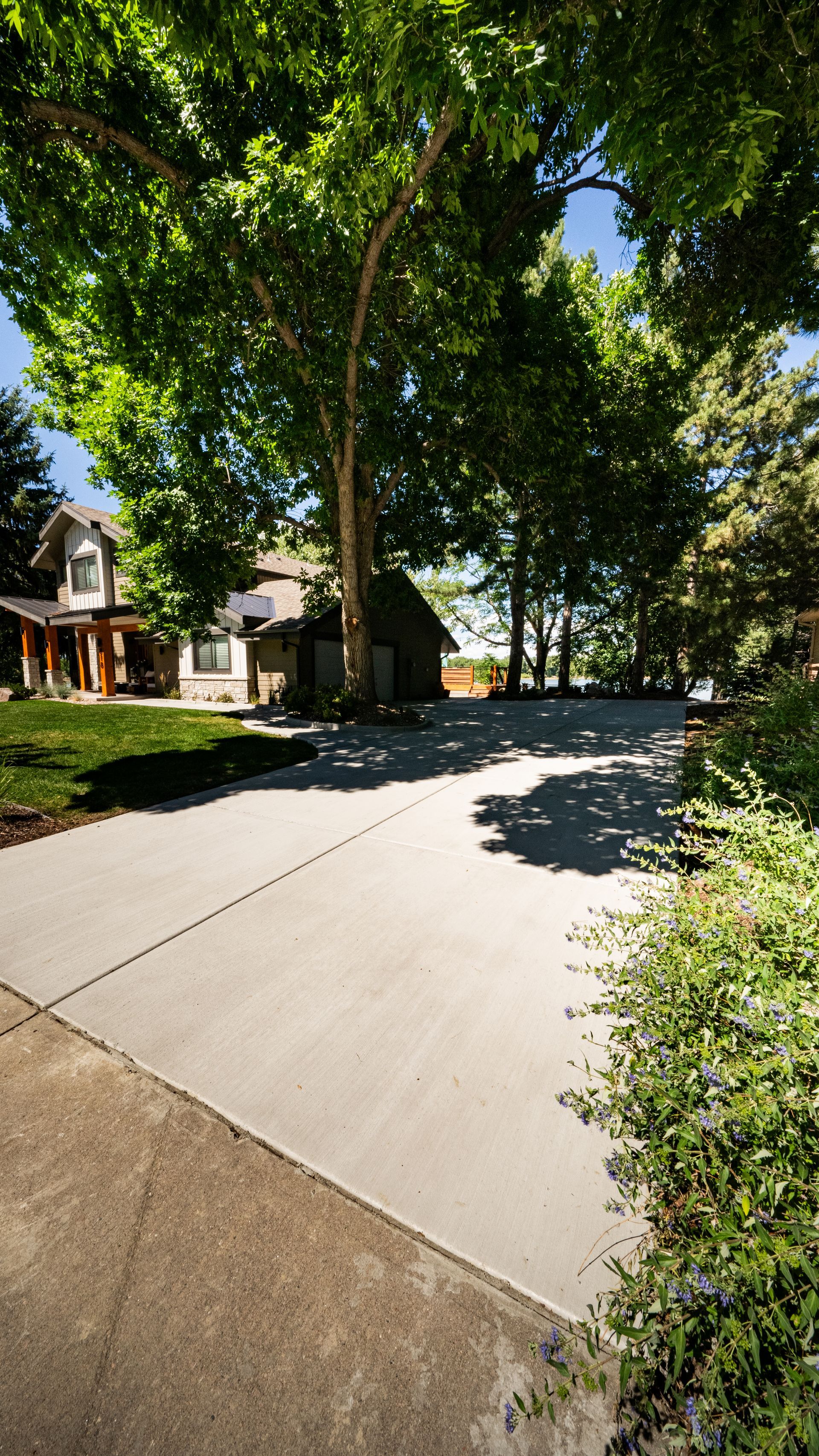 A house with a concrete walkway